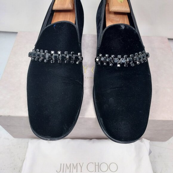 Jimmy Choo MENS Thame Crystal Embellished Velvet Black Loafer - Picture 9 of 10